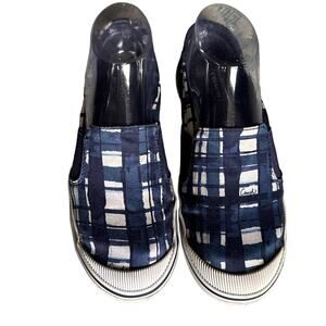Coach Women’s Kaycee Poppy Blue White Check Plaid‎ Slip On Casual Shoes 7